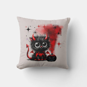 Cojín Decorativo Halloween de gatitos rojos-negros de ojos ancho