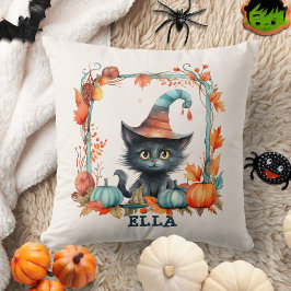 Cojín Decorativo Halloween de la Calabaza de Brujas de Gato Negro, 