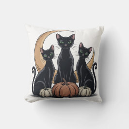 Cojín Decorativo Halloween de la Luna de Calabaza de Gatos Negros W