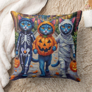 Cojín Decorativo Halloween de truco o tratamiento de gatos azules o