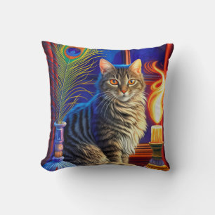 Cojín Decorativo Halloween del Gato Mágico y el Fantasma de las Art