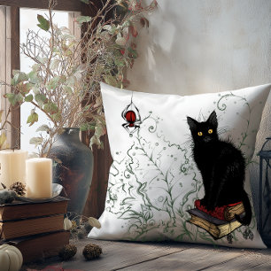 Cojín Decorativo Halloween del gato negro de Moody
