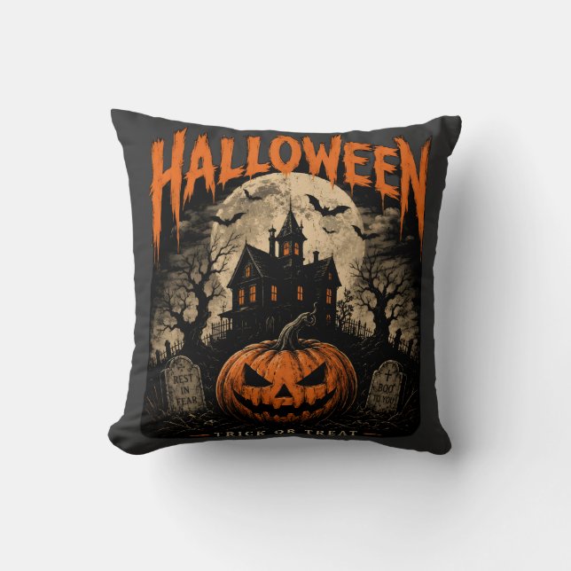 COJÍN DECORATIVO HALLOWEEN, DESCANSA EN PAZ (Anverso)