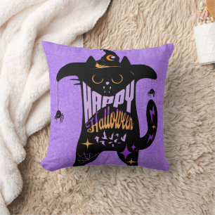 Cojín Decorativo Halloween divertido de gato negro retro