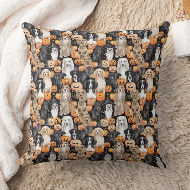 Cojín Decorativo Halloween Dog Party - Cute Dog Breeds with Pumpkin (Manta)