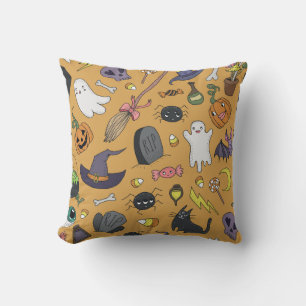 Cojín Decorativo Halloween Doodle Objects Seless Pattern
