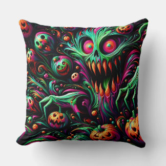 Cojín Decorativo HALLOWEEN ~ Duende Verde ~ Calabazas espeluznantes