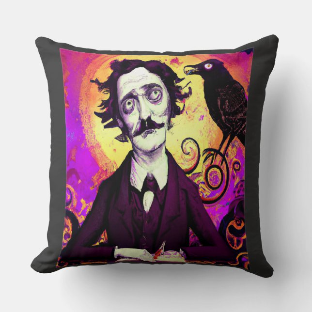 Cojín Decorativo Halloween, Edgar Allen Poe, Raven, Nevermore (Anverso)