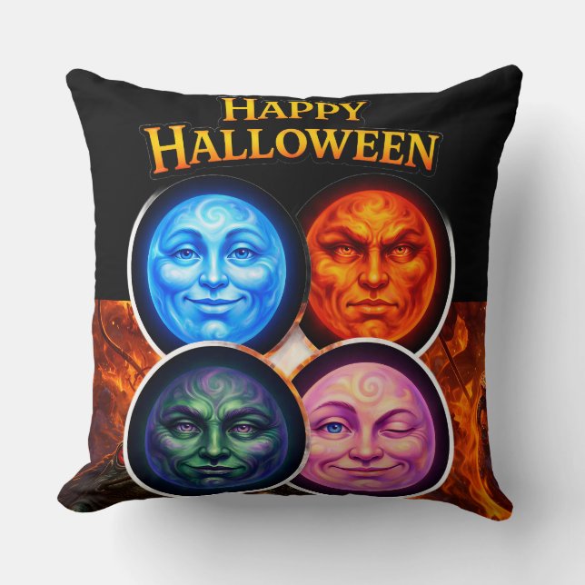 Cojín Decorativo Halloween elemental moon faces, Gothic fantasy squ (Anverso)
