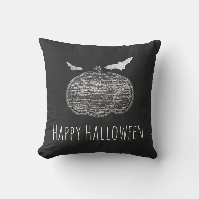 Cojín Decorativo Halloween en Chalk Pumpkin & Bats (Anverso)