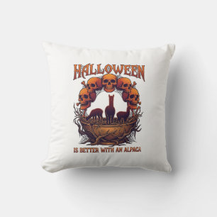 Cojín Decorativo Halloween Es Mejor Alpaca Calaveras Naranjas Araña
