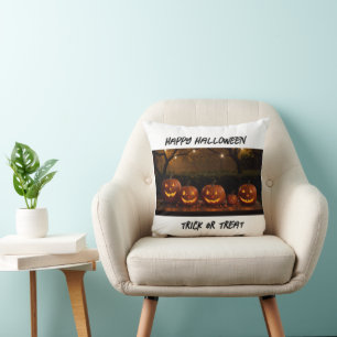 Cojín Decorativo Halloween feliz, calabazas esculpidas