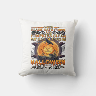 Cojín Decorativo Halloween Feliz Pesca Gatos Negros Calabazas Cuerv