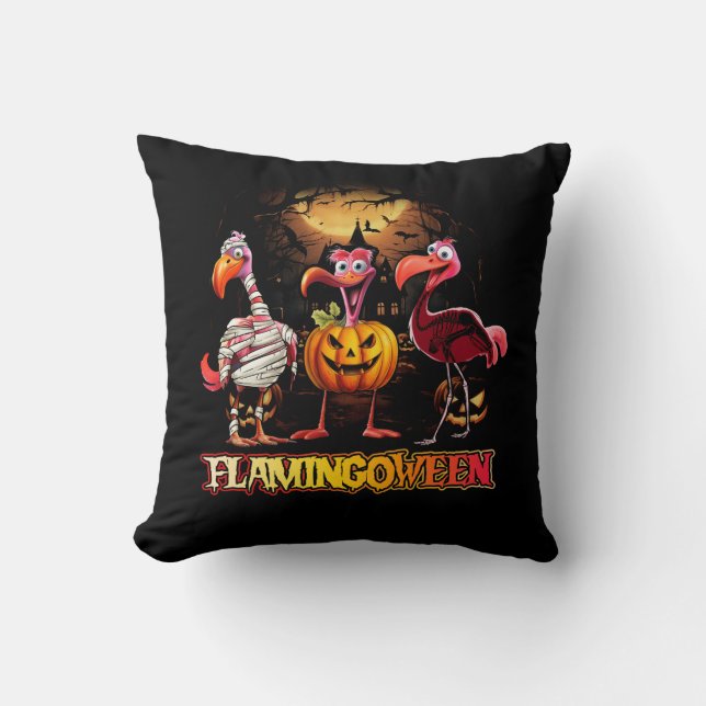 Cojín Decorativo Halloween Flamingo Pink Flamingoween Calabaza Jack (Anverso)