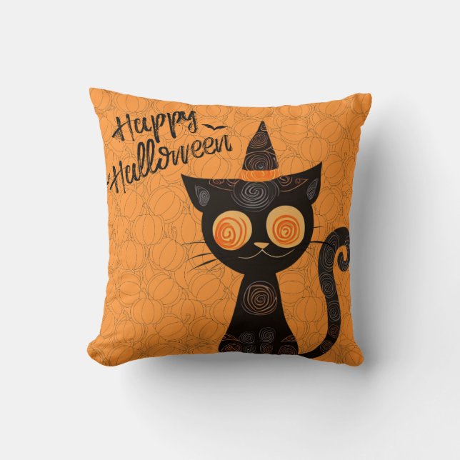 Cojín Decorativo Halloween/gato/calabaza/otoño (Anverso)
