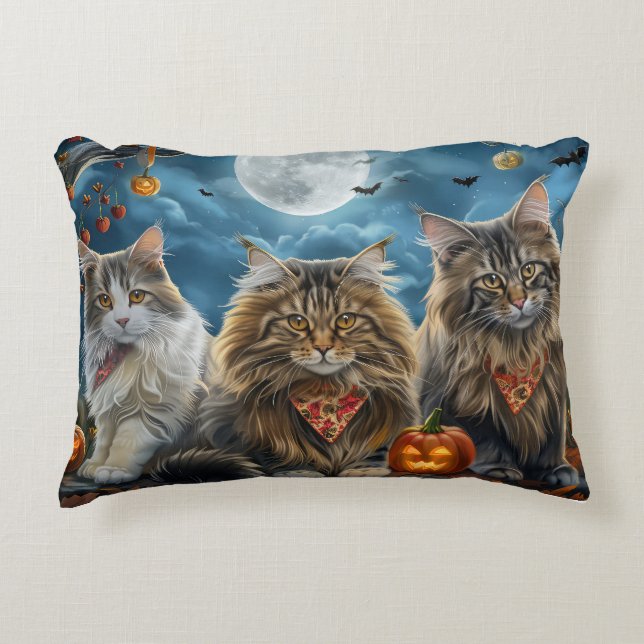 Cojín Decorativo Halloween gato siberiano espeluznante (Anverso)
