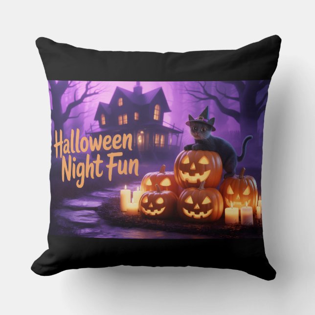Cojín Decorativo Halloween: Gatos Adorables Mágicos y Calabaza parp (Anverso)