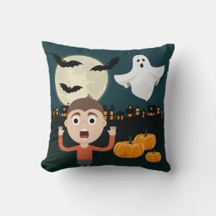 Cojín Decorativo Halloween Ghost Moon Bats Ilustracion Pillow