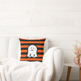 Cojín Decorativo Halloween Ghost on Black and Orange Stripes 