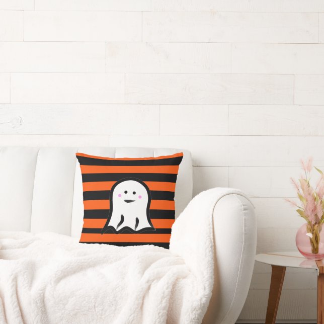 Cojín Decorativo Halloween Ghost on Black and Orange Stripes  (Sofá)