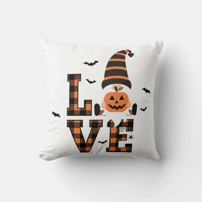 Cojín Decorativo Halloween Gnome Tartan LOVE Black Naranja (Anverso)