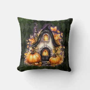Cojín Decorativo Halloween Gothic Fall Hada Cottage Green Argyle