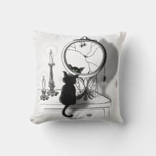 Cojín Decorativo Halloween Gótico Black Cat Broken Mirror
