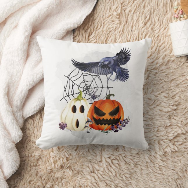 Cojín Decorativo Halloween Gótico Raven Crow Pumpkins (Manta)