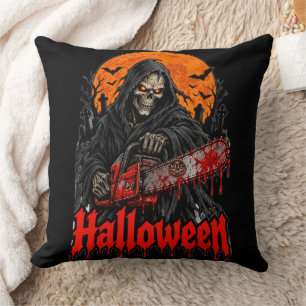 Cojín Decorativo Halloween Grim Reaper Chainsaw Blood Splatter Shir