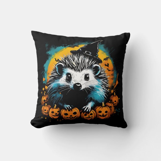 Cojín Decorativo Halloween Hedgehog y calabazas lindas (Anverso)