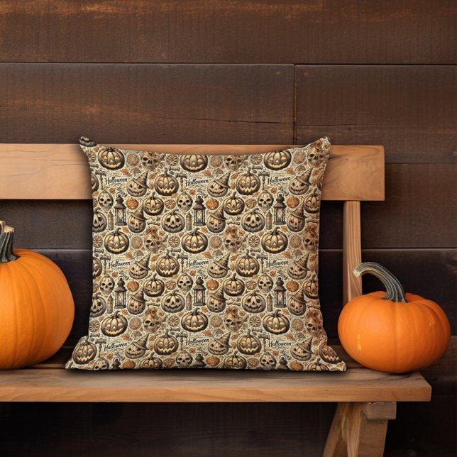 Cojín Decorativo Halloween Jack o'lantern naranja gris elegante (Subido por el creador)