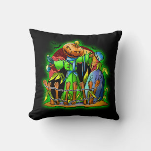 Cojín Decorativo Halloween Lady Scarecrow Cabeza de calabaza QEPD B