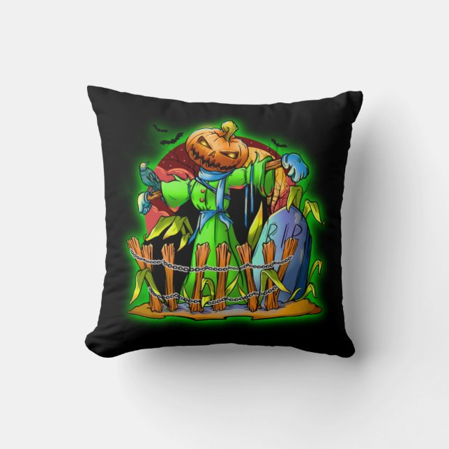 Cojín Decorativo Halloween Lady Scarecrow Cabeza de calabaza QEPD B (Anverso)