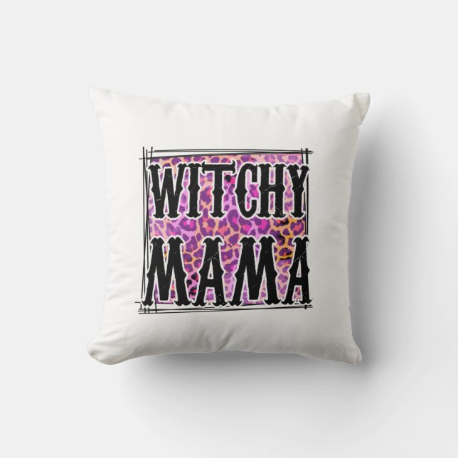 Cojín Decorativo Halloween Leopard Witchy Mama cumpleaños (Anverso)