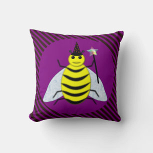 Cojín Decorativo Halloween Magic Bee Wizard Purple and Black Stripe