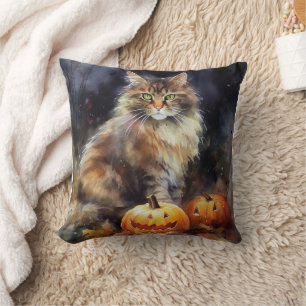 Cojín Decorativo Halloween Maine Coon Cat Con Calabazas Temerosas
