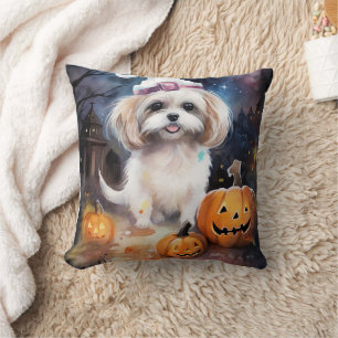 Cojín Decorativo Halloween Malti Tzu con calabazas aterradoras