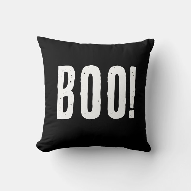 Cojín Decorativo Halloween moderno en blanco y negro “Boo” (Anverso)