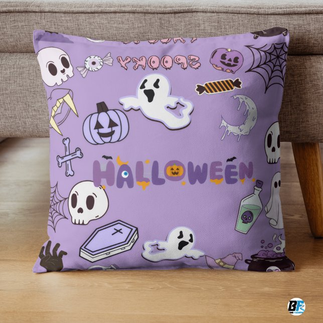 Cojín Decorativo Halloween morado y blanco - espeluznante (#ordernow)