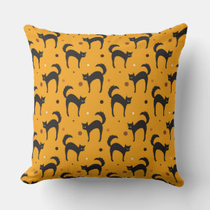COJÍN DECORATIVO HALLOWEEN NARANJA CON GATOS NEGROS
