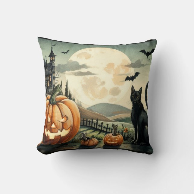 Cojín Decorativo Halloween/otoño/otoño/otoño/calabaza/gato (Anverso)