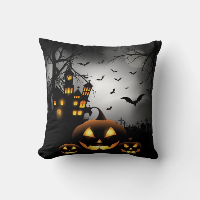Cojín Decorativo Halloween - Parodias de calabazas Gris Moon - Todo (Anverso)