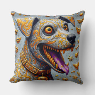 Cojín Decorativo HALLOWEEN ~ PERRO RABIOSO~ Calabazas voladoras ~