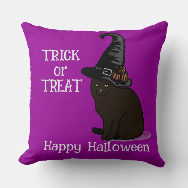 Cojín Decorativo Halloween Personalizado Whimsical Funny Cat Purple (Anverso)