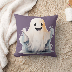 Cojín Decorativo Halloween púrpura super lindo y feliz fantasma