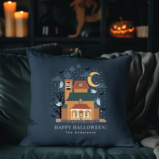 Cojín Decorativo Halloween rústico, nombre familiar de casa embruja (Subido por el creador)