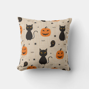 Cojín Decorativo Halloween seamless pattern with black cat and ghos