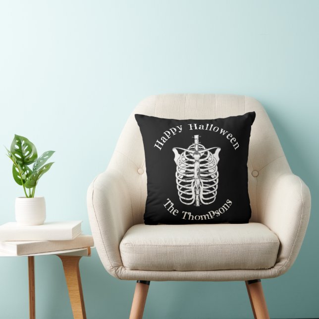 Cojín Decorativo Halloween Skeleton espumoso blanco y negro (Silla)