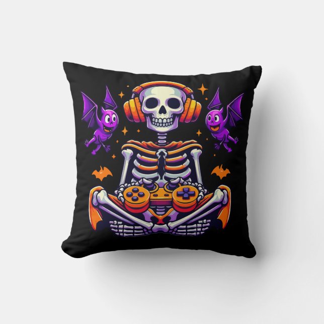 Cojín Decorativo Halloween skeleton gamer videojuegos (Anverso)