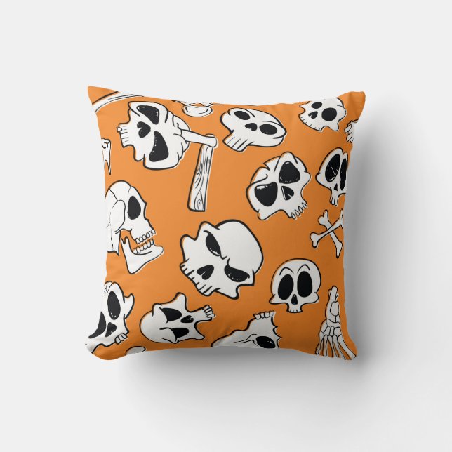Cojín Decorativo Halloween Skulls Bones Doodle Pattern (Anverso)